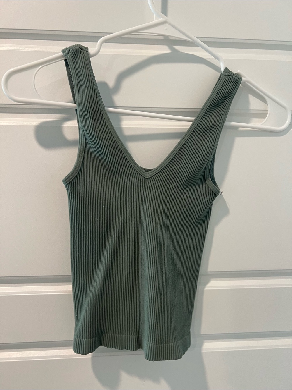 Sleeveless Ribbed V-Neck Tank Top in Olive